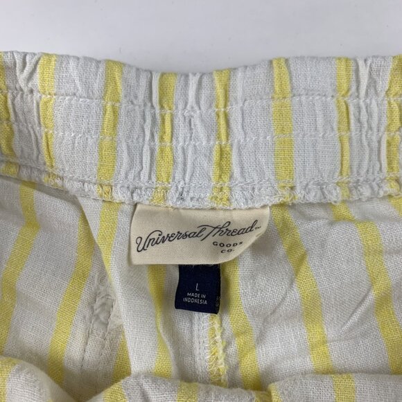 Universal Thread Yellow Lemon Striped Linen Blend Pull On Shorts L - Picture 3 of 5